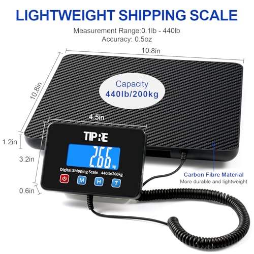 TIPRE Digital Shipping Postal Scale 440lb/0.5oz Accuracy! Lightweight Carbon Fibre Commercial Weight Scale for Package, Sm...