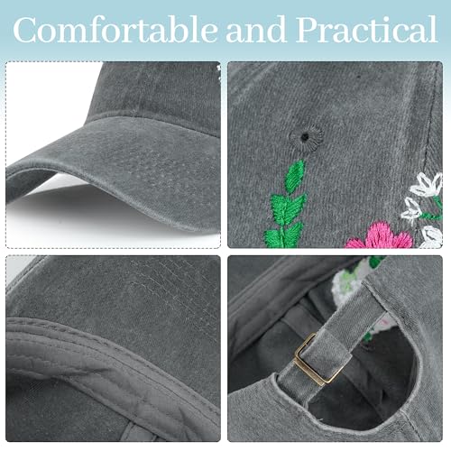 HOVEOX Flower Baseball Cap Embroidered Hat Baseball Cap Women's Hats Trendy Embroided Flower Gift for Woman