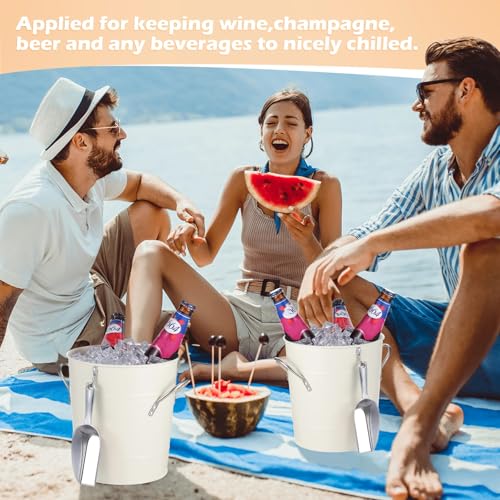 2 Pack Ice Buckets with Scoops 4QT Stainless Steel Ice Bucket Container for Party White Drink Champagne Insulated Server f...