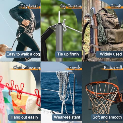 SMART&CASUAL 100 ft 1/4" Polyester Rope (Comparable to Nylon Rope) Poly Strong Utility Cord for Clothes Line Flag Pole Cam...