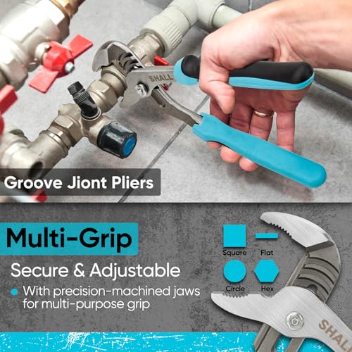 SHALL 8-Piece Adjustable Wrench & Water Pump Pliers Set, 12/10/8/6 Inch, 4Pcs Adjustable Tongue and Groove Joint Pliers an...