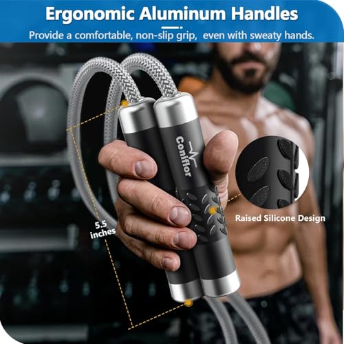 Coniflor Weighted Jump Rope, 1LB Tangle-Free Ball Bearing Rapid Speed Skipping Rope for Men Women, Adjustable 9mm Cotton &...