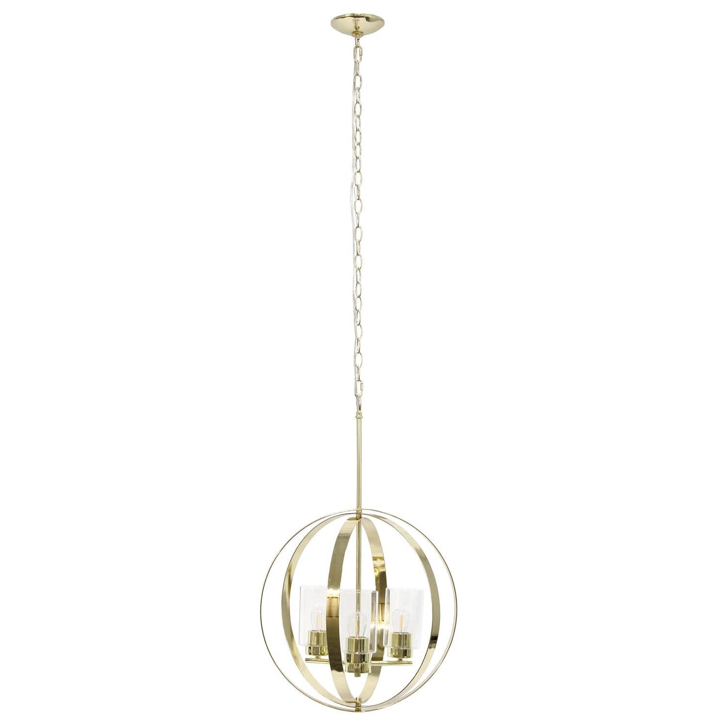 LALIA HOME 3-Light Adjustable Industrial Pendant, 18in Gold Metal & Glass, Model 1270-LHP-3010-GL