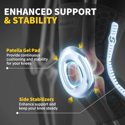 CAMBIVO 2 Pack Knee Brace for Men and Women, Knee Sleeves for Men with Patella Gel Pad and Side Stabilizers, Knee Compress...