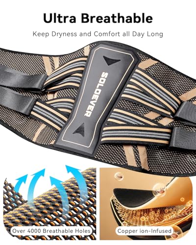 Ultra Breathable Back Brace for Lower Back Pain Relief,[Medical Grade & Copper Infused] Lumbar Support Belt with Bionic Su...