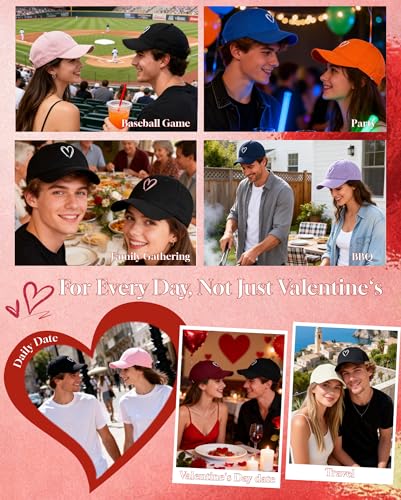 Zando Trendy Valentines Heart Baseball Caps for Women Men Girls Dad Adjustable Cute Cotton Ball Cap for Golf Tennies Travel