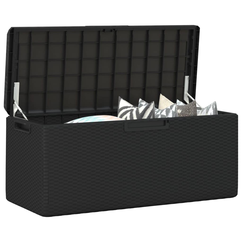 hliofuir Patio Storage Box, 92.5 Gallon Deck Box for Garden and Terrace, Synthetic Polypropylene Outdoor Container with Gas-Lift Lid, Anthracite, 48.8 x 48.8 x 23.2 in