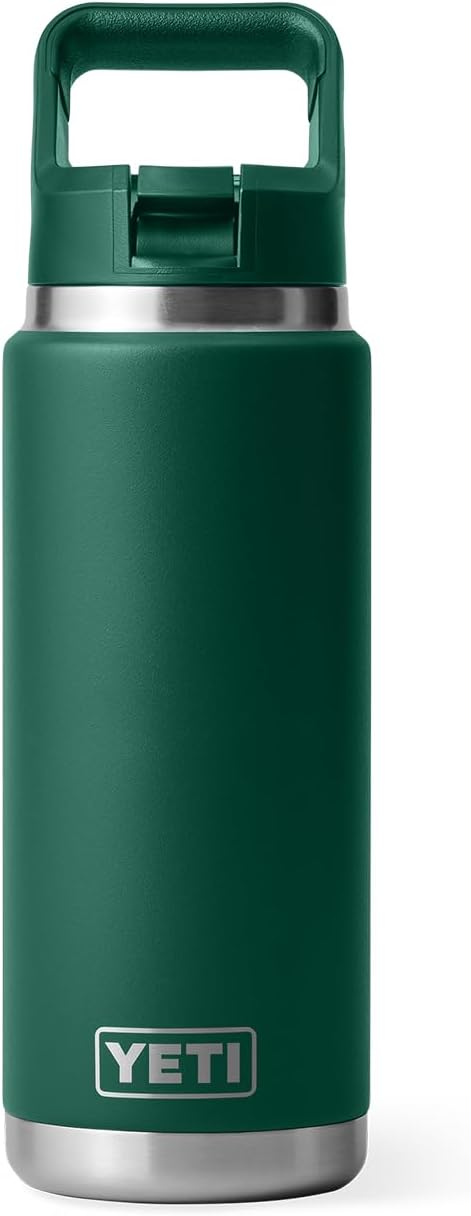 YETI Rambler 26 oz Bottle, Vacuum Insulated, Stainless Steel with Color Matching Straw Cap