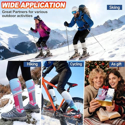 3 Pairs Merino Wool Ski Socks Thermal Warm Winter Thick Knee High Snowboarding Skiing Socks for Women Men