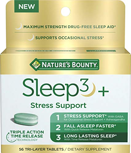Nature's Bounty Stress Support Plus Melatonin, Sleep3 Maximum Strength 100% Drug Free Sleep Aid, Dietary Supplement with A...