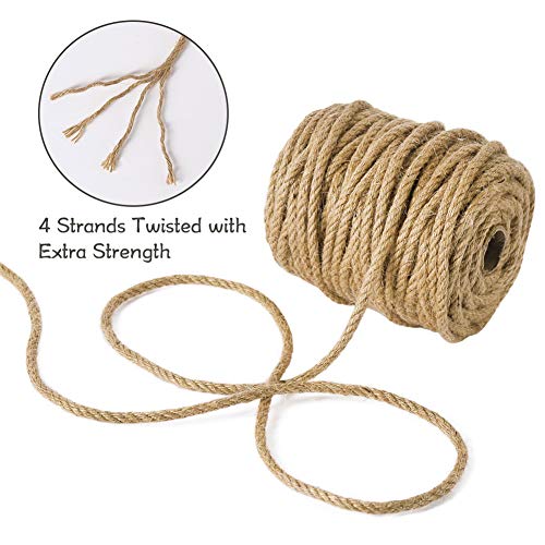 Tenn Well 5mm Jute Rope, 100 Feet 4Ply Twisted Heavy Duty and Thick Twine Rope for Gardening, Crafting, Bundling, Cat Scra...