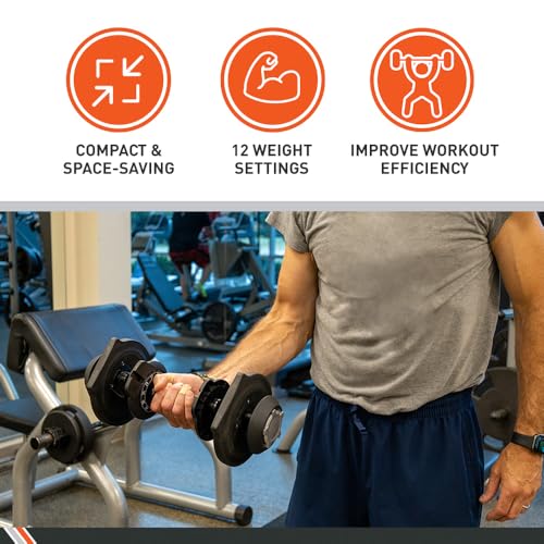 BodySport 40 Pound Adjustable Dumbbells – Includes 12 Free Weights, Ranging from 3 to 40 Pounds, Ideal for Home Gym Workou...