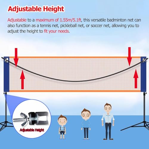 REMYSAOS 3 4 5 6 M Outdoor Backyard Sports Badminton Net Sets, Adjustable Portable Pickleball Net Volley Ball Equipment, w...