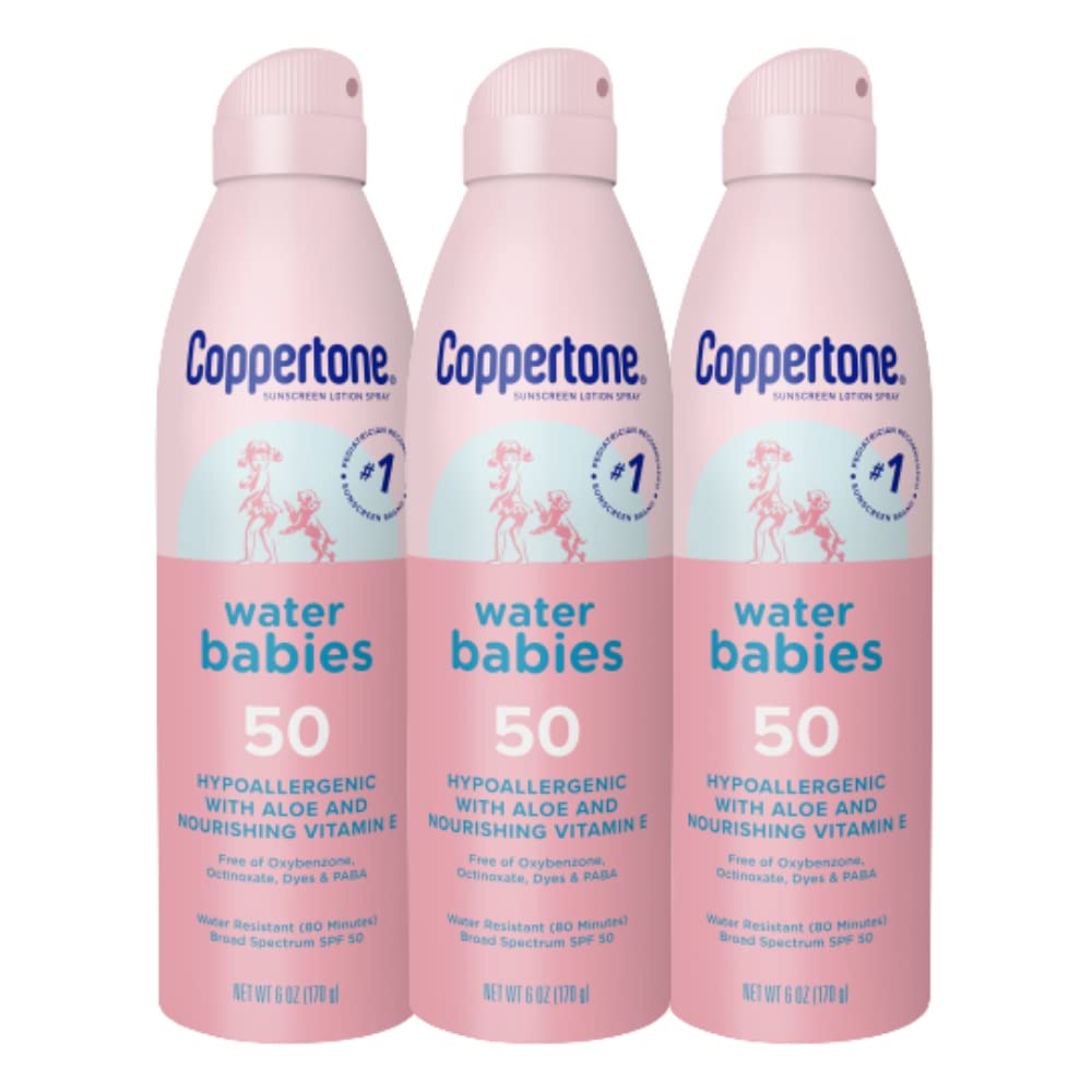Coppertone WaterBabies Baby Sunscreen Spray SPF 50, Spray On Sunscreen for Babies, Water Resistant, Pediatrician Recommended, 6