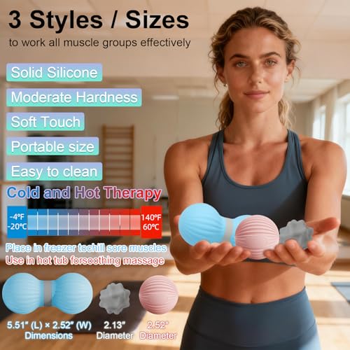 HODEMI Massage Ball Set with Spiky Ball, Lacrosse Ball and Peanut Roller for Deep Tissue Muscle Massage, Myofascial & Trig...