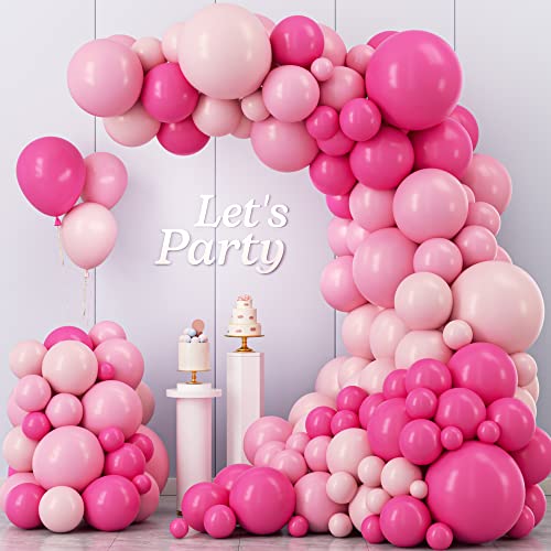 Pink Balloon Garland Arch Kit, Kelfara 109Pcs Hot Pink Latex Pastel Pink Balloon, 18 12 10 5 Inch Latex Balloons for Weddi...