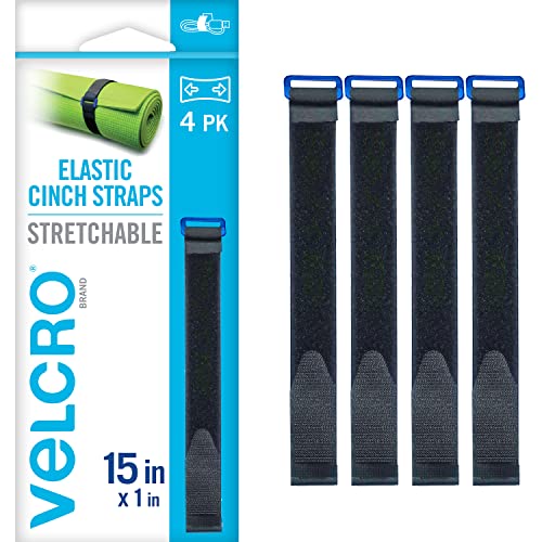 VELCRO Brand VEL-30792-AMS 15 Inch Elastic Straps 4 Pack | Stretchable and Adjustable for Snug Fit | Fasten Lumber, Yoga M...