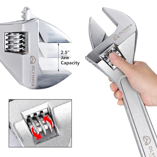Olympia Tools 24" Adjustable Wrench, Heavy Duty Drop Forged Steel, Chrome Plated, Precision Machined Jaws, Rust Resistant