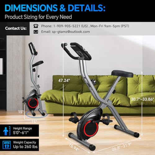 Foldable Exercise Bike for Small Apartments, Stationary Bikes for Home, Indoor Portable Cycling Bike with 16-Level Magneti...