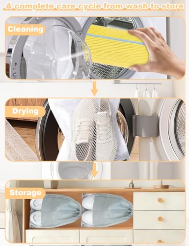 4Pcs Reusable Shoe Washing Machine Bag Set (Cleaning, Drying and Storage) - 360° Deep Cleaning - Large Laundry Shoe Cover ...