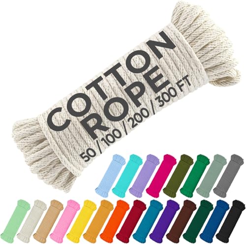 TECEUM 500lb Cotton Rope 3/16” (5 mm) – 100 FT – Strong All-Purpose Braided Rope – Natural Cotton – for Crafting, Сamping,...