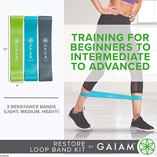 Gaiam Restore Loop Band Kit,Set of 3, Light, Medium,Heavy Lower Body Loop Resistance Bands for Legs and Booty Exercises & ...