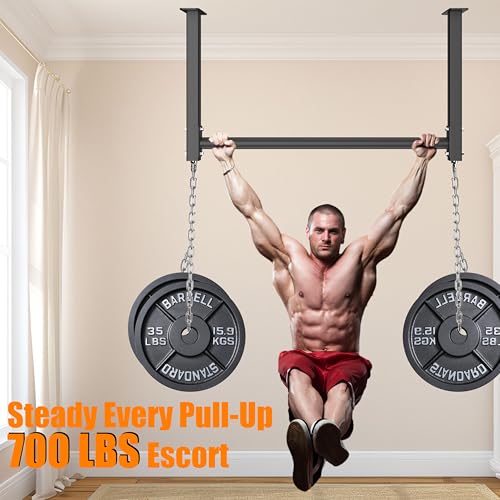 HWOOUSA Ceiling Mounted Pull Up Bar, Heavy Duty 700 LBS Multi Grip Pull Up Bars, 16"/24" Rafter Chin Up Bar, Ceiling Joist...