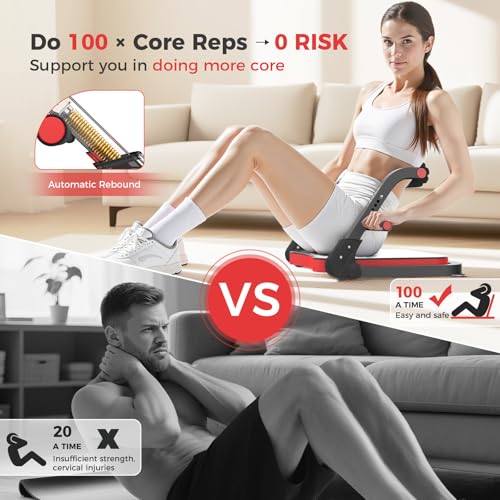 Ab Machine,Sit Up Exercise Equipment& Core Machine, Workout Equipment,Adjustable Ab Trainer with 3 Resistance Levels and R...
