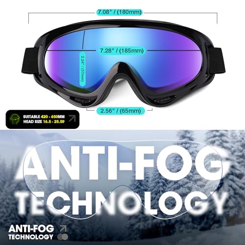 Braylin 2-Pack Snow Ski Goggles, Snowboard Goggles for Men, Women, Youth, Kids, Boys or Girls, Snowmobile Goggles