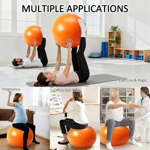 Gruper Yoga Ball, Multiple Sizes Non Slip Exercise Ball for Workout, Birthing, Balance, Stability, Pregnancy, 2200LB Capac...
