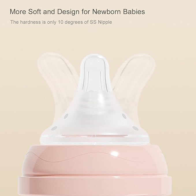 Gulicola Natural Glass Baby Bottle 4 Pack, Newborn Breastfeeding Bottles Set, Extra Slow Flow Nipples (SS), Anti Colic, 0 Months+, 5 oz - White