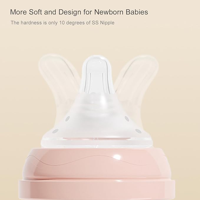 Gulicola Natural Glass Baby Bottle for Breastfed Babies, Anti-Colic Baby Bottle Set with Medium Flow Nipple, 3 Months +, 8 oz, 2 Pack - Pink