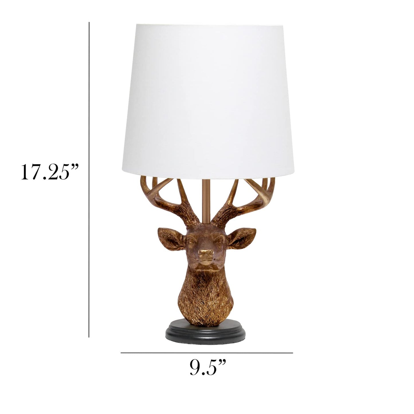 Simple Designs Rustic Antler Desk Lamp, 17.25in Tall, Copper, Model LT1095-CPR, White Fabric Shade, Ideal for Cabin or Living Room Decor