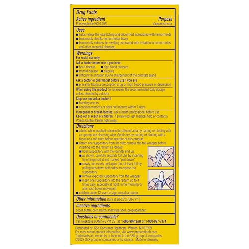 PREPARATION H Hemorrhoid Symptom Treatment Suppositories, Burning, Itching and Discomfort Relief (48 Count)