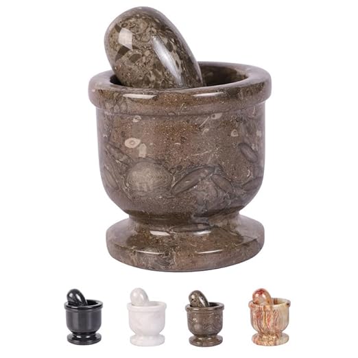Exquisite Marble Mortar and Pestle Set - Your Ultimate Kitchen Essential for Grinding Spices, Making Guacamole, Salsa, Pesto, and Crushing Pills (Oceanic, Oval Shape (2.5"))