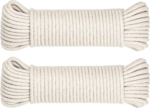 SteadMax 100ft Natural Cotton 3/16 Inch Rope, General-Purpose Utility Cord, Clothesline Rope, Ideal for Tents, Hammocks, H...