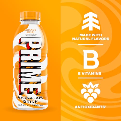 PRIME Hydration ORANGE SWIRL, Sports Drinks, Electrolyte Enhanced to Replenish Fluids, Zero Added Sugar, B Vitamins, Antio...