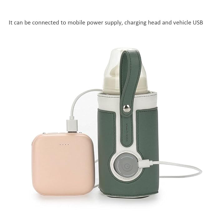 FTVOGUE Bottle Warmer Bag 3 Temperature Adjustable Portable Baby Bottle Warmer for Connecting to Mobile Power (Green)