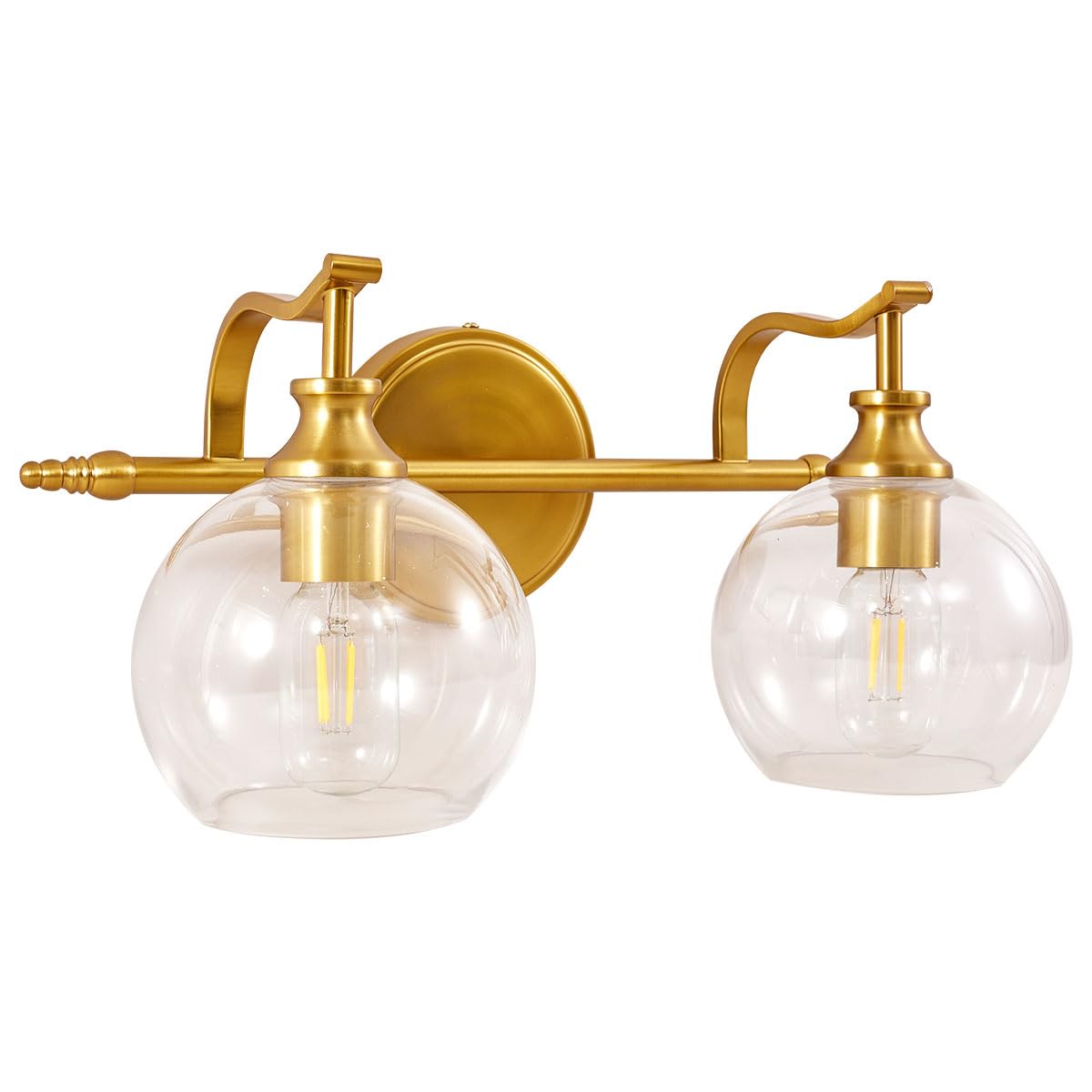 Andy Star 2 Light Bathroom Vanity Light  Brushed Gold Bathroom Light Fixtures  Wall Lighting With Clear Globe Glass Shades  Brass Wall Sconce For Living Room  Bedroom  Hallway