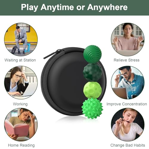 BUSOHA Silicone Fidget Balls - 4 Pack Silicone Stress Relief Balls Stone for Adults Sensory Travel Toys for Calming,Stres...