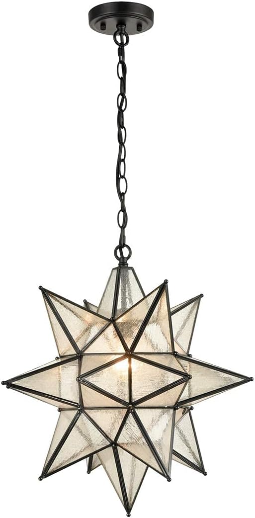 DIRYZON EUL 20 Inch Modern Moravian Star Pendant Lighting Seeded Glass Light on Chain