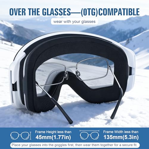 suoso Ski Goggles Frameless for Men: Women Magnetic Lens UV400 Protection OTG Anti-Fog Snowboard Goggles