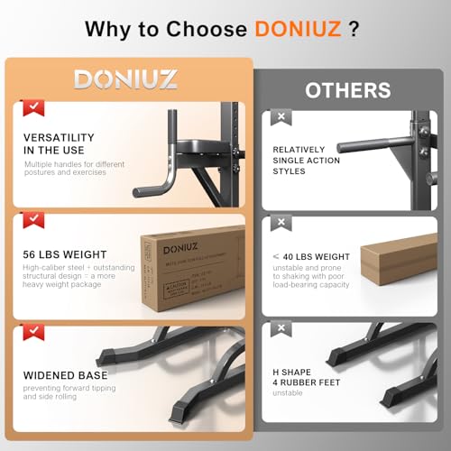 DONIUZ Power Tower Pull Up Bar and Dip Station, Multi-Function Home Gym, Strength Training Fitness Equipment, Height Adjus...