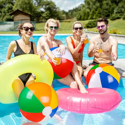 Vellibring 4 Pack 20" Summer Inflatable Big Beach Balls Rainbow Swimming Pool Water Games Toys for Kids Summer Party Suppl...