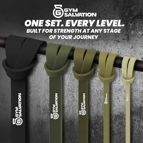 Gym Salvation Resistance Bands Set, 5 Pull Up Assist & Strength Training Bands, Durable Powerlifting & Workout Loops with ...