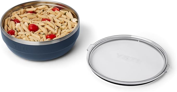 YETI Rambler Low Bowl, Vacuum Insulated, Stackable and Nestable Stainless Steel Bowl with Lid, 3.6 Quart, Navy