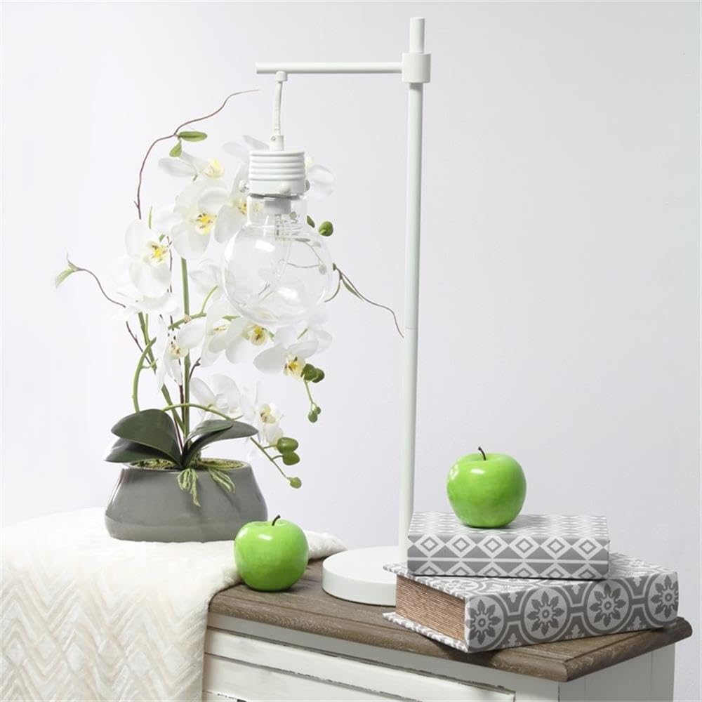 Elegant Designs Vintage Modern Table Lamp, Metal, White, Model LT1057-WHT
