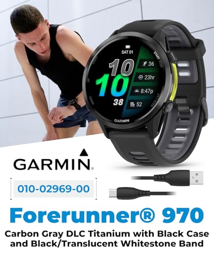 Wearable4U Garmin Forerunner 970, GPS Running Smartwatch, Tailored to Triathletes, Long-Lasting Battery, Black Black Earbu...