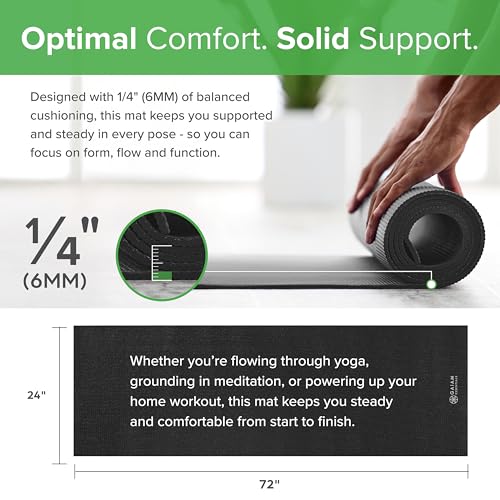 Gaiam Essentials 1/4" Thin (6mm) Yoga & Pilates, Fitness & Exercise Mat with Easy-Cinch Carrier Strap Cusion Support For F...
