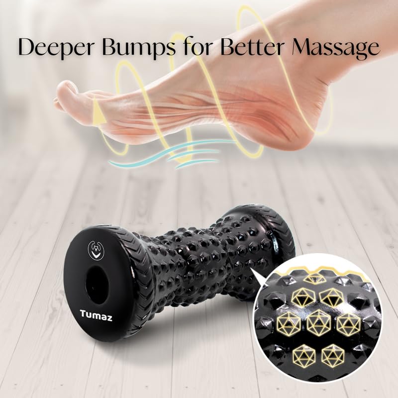 Tumaz Massage Ball & Foot Roller 3-in-1 Set with Spiky Ball, Lacrosse Ball, Massage Roller - Ergonomic Design to Relieve P...